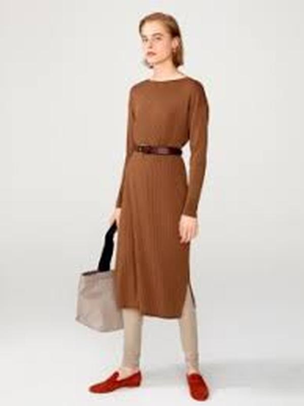 Uniqlo платье из мериносовой смеси с воротником-лодочкой и длинными рукавами