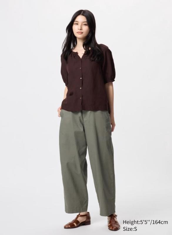 Льняні бавовняні звужені штани uniqlo