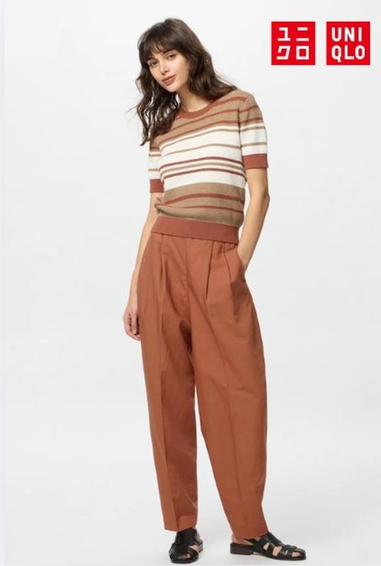 Штани з лляної суміші barrel leg uniqlo (модель на високих)