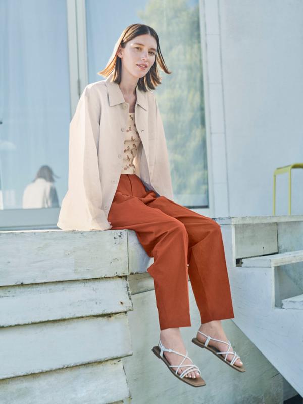 Штани з лляної суміші barrel leg uniqlo (модель на високих)