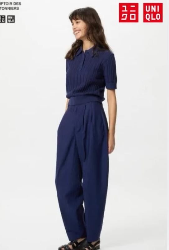 Штани з лляної суміші barrel leg uniqlo (модель на високих)