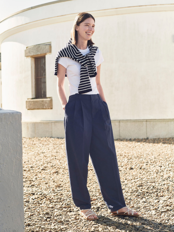 Штани з лляної суміші barrel leg uniqlo (модель на високих)