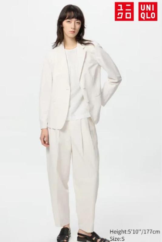 Штани з лляної суміші barrel leg uniqlo (модель на високих)