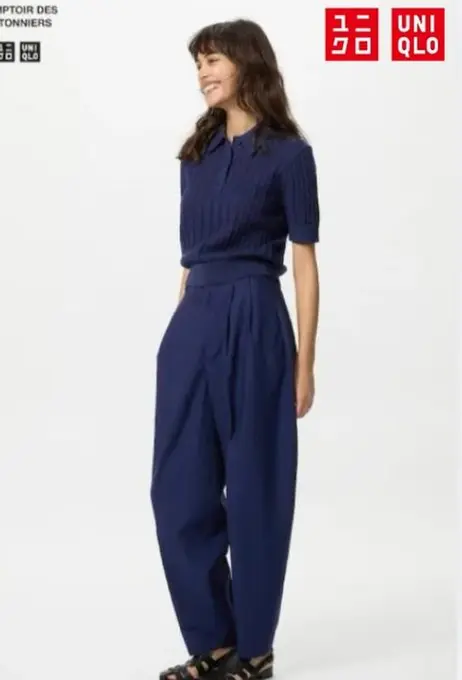 Штани з лляної суміші barrel leg uniqlo (модель на високих)