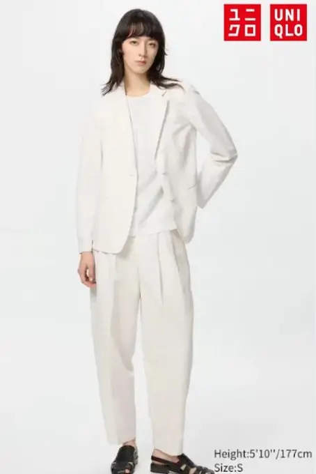 Штани з лляної суміші barrel leg uniqlo (модель на високих)